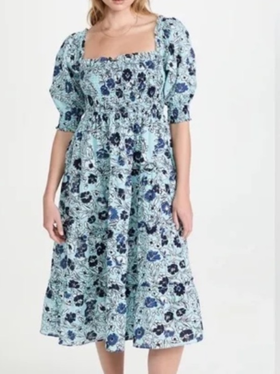 Ro's Garden Dresses & Skirts - Ro's Garden Venus Midi Dress Benjamin Blue Floral Large Cotton Cottagecore